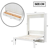 Beige Full Size Murphy Bed with 2 Drawers, Solid Pine Wood + MDF, 80.5''L x 61.5''W x 89''H