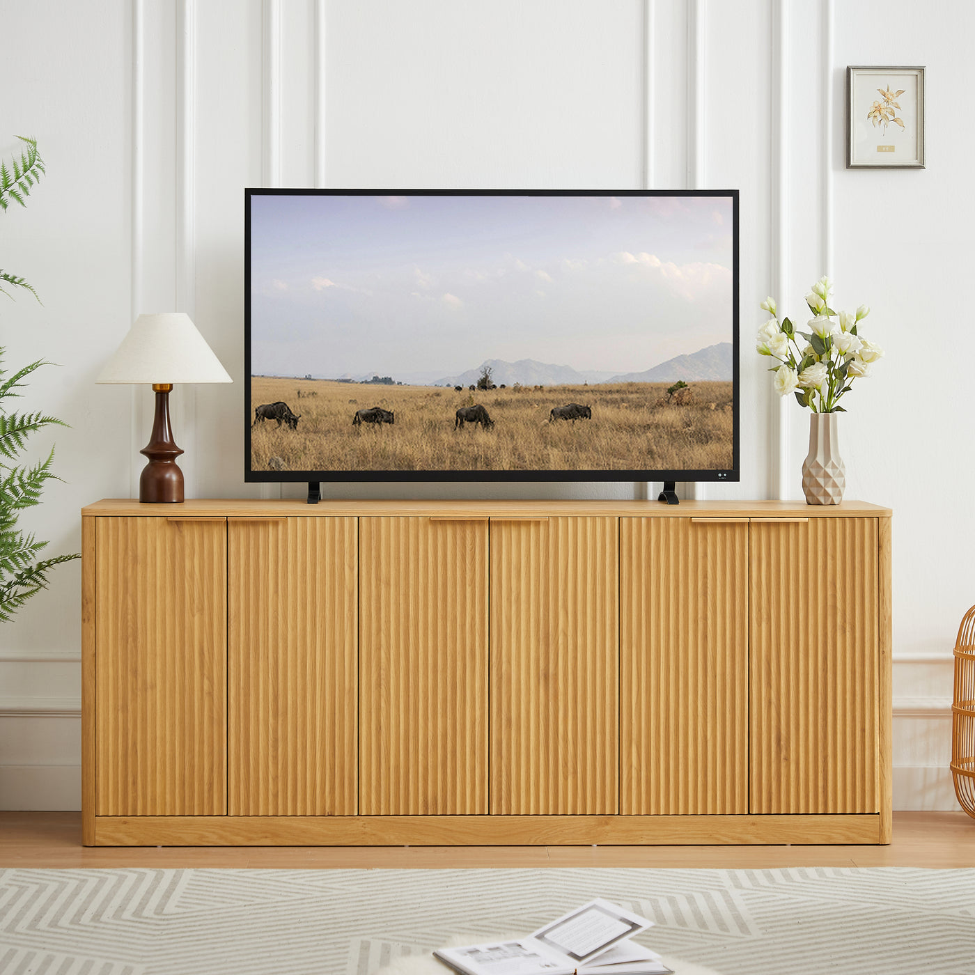 67" Modern Wavy Curved Sideboard Storage Cabinet 6-Door