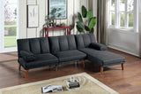 Black Polyfiber 2pc Sectional Sofa Chaise Couch Solid Wood Legs