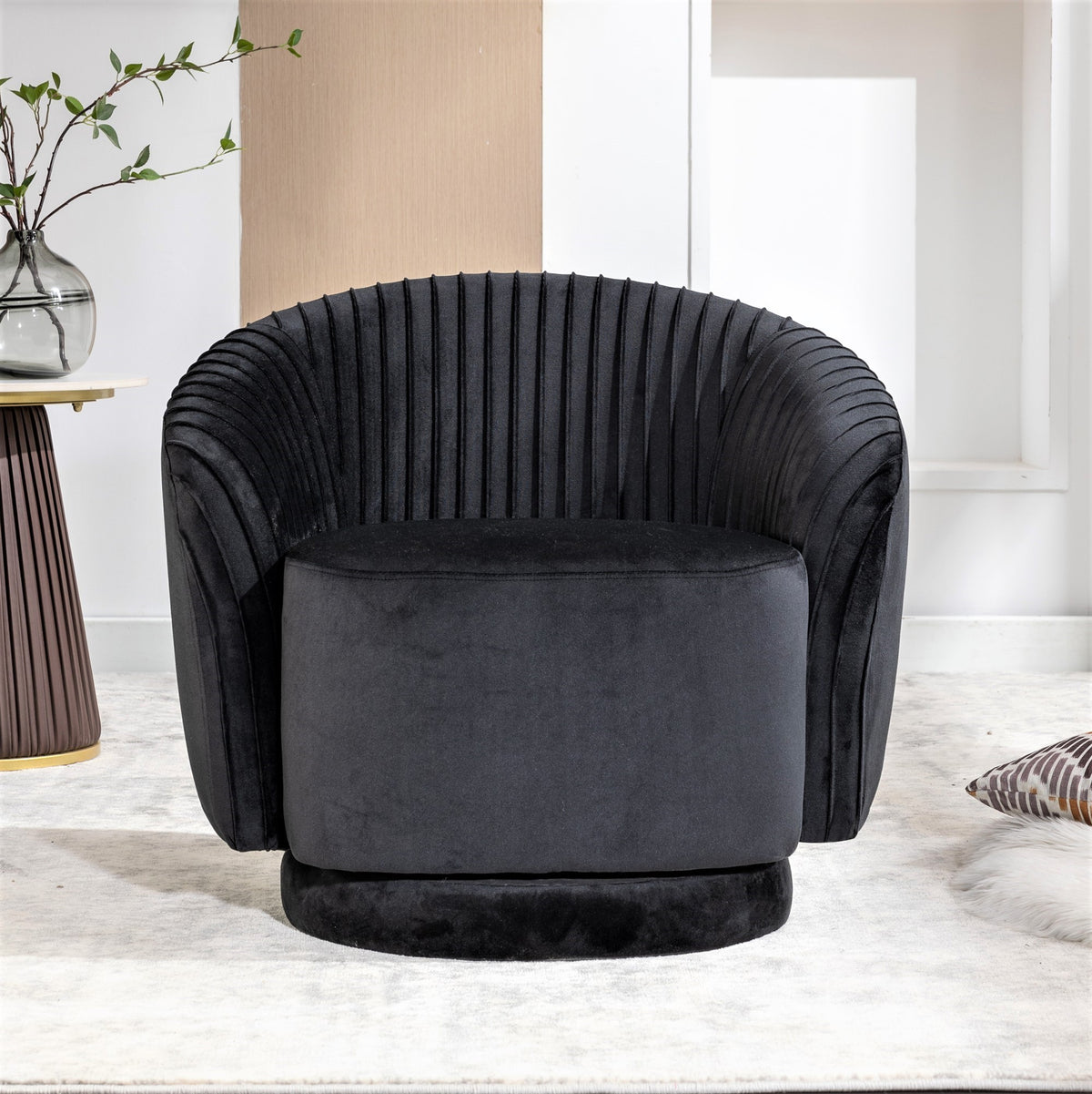 Fabric Accent Chair Swivel Black