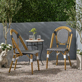 Set of 2 Outdoor PE Rattan Aluminum Bistro Chairs, Black & White