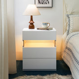 LED Nightstand 3 Drawer Dresser Bedside Table White