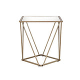 End Table - Mirrored Square Top - Champagne Gold Metal Base