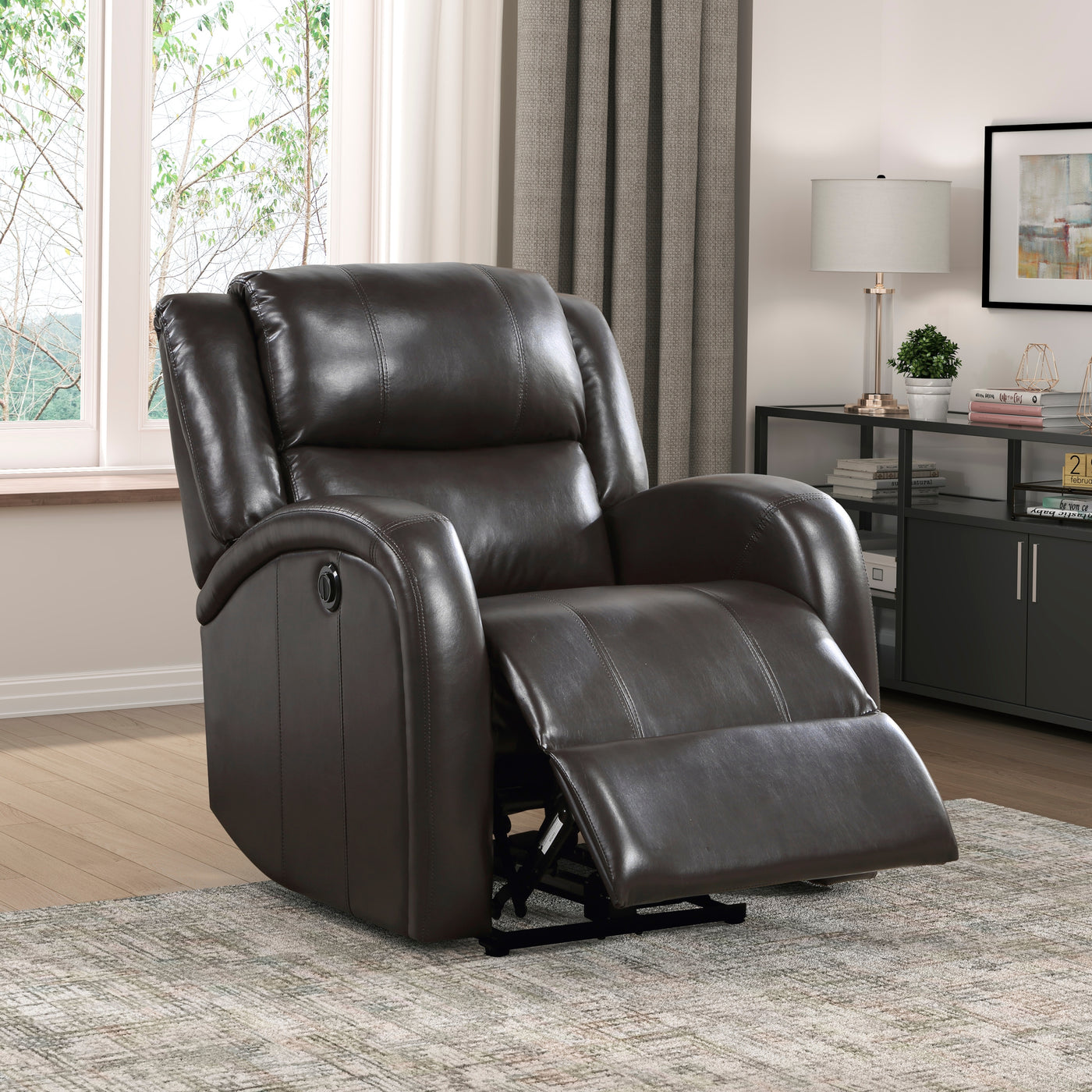 Power Reclining Chair Brown Faux Leather Plush Seating