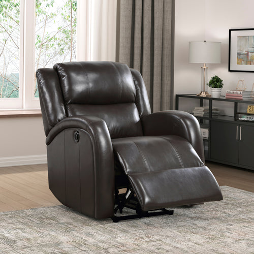 Power Reclining Chair Brown Faux Leather Plush Seating