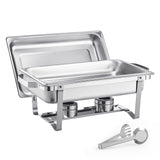8 Qt 6 Pack Rectangle Chafing Dish Buffet Set Full Size Pan Stainless Steel