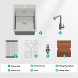 15" Topmount Sink Workstation Bar Sink with Faucet