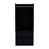 Black Armoire with Double Doors, 2 Drawers, Hanging Rod