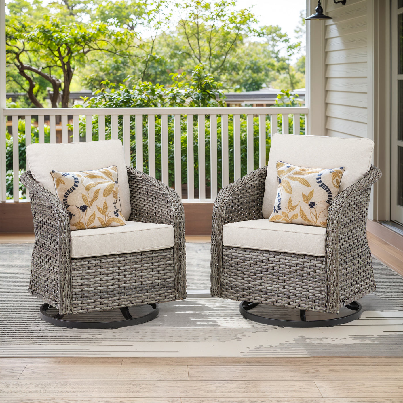 PE Rattan Swivel Rocking Chairs Set of 2 with Cushions