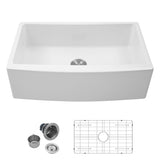 Elegant White Farmhouse Sink - 33 Inch Ceramic Arch Edge Apron Front Single Bowl