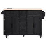 K&K 56.5'' Kitchen Island with Drop Leaf, Power Outlet, Embossed Vertical Stripe