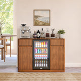 53.2" Fluted Walnut Buffet Cabinet with Mini Fridge Nook & Charging Station