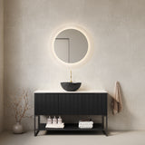 48' Bathroom Vanity with Sink, Freestanding 3 Doors Open Shelf Black Bowl Basin