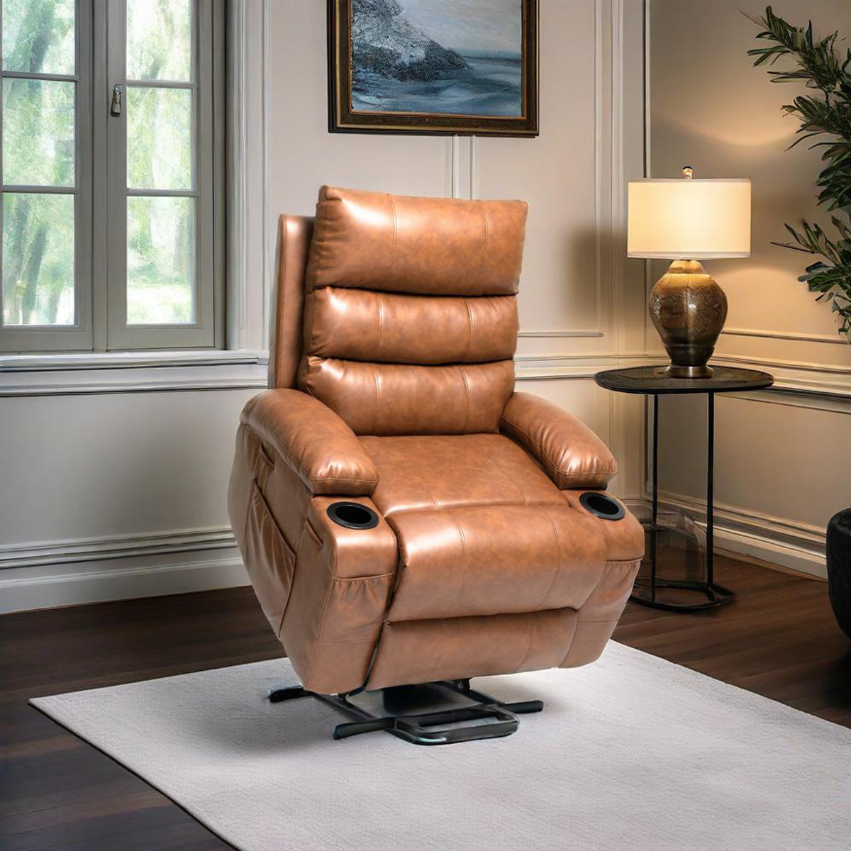 Power Lift Faux Leather Lift Recliner with Massage Brown