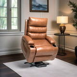 Power Lift Faux Leather Lift Recliner with Massage Brown