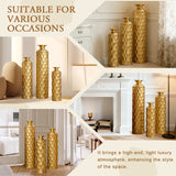 3-Piece Modern Gold Metal Floor Vase Set, Hexagon Textured