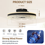Ceiling Fan with LED Light - Crystal Flush Mount - Black - 20"