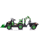 24V Kids Ride-On Electric Tractor Toy with 4-in-1 Construction Attachments (Exca