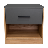 Nightstand Set of 2 - Drawer and Shelf - Natural Oak and Gray
