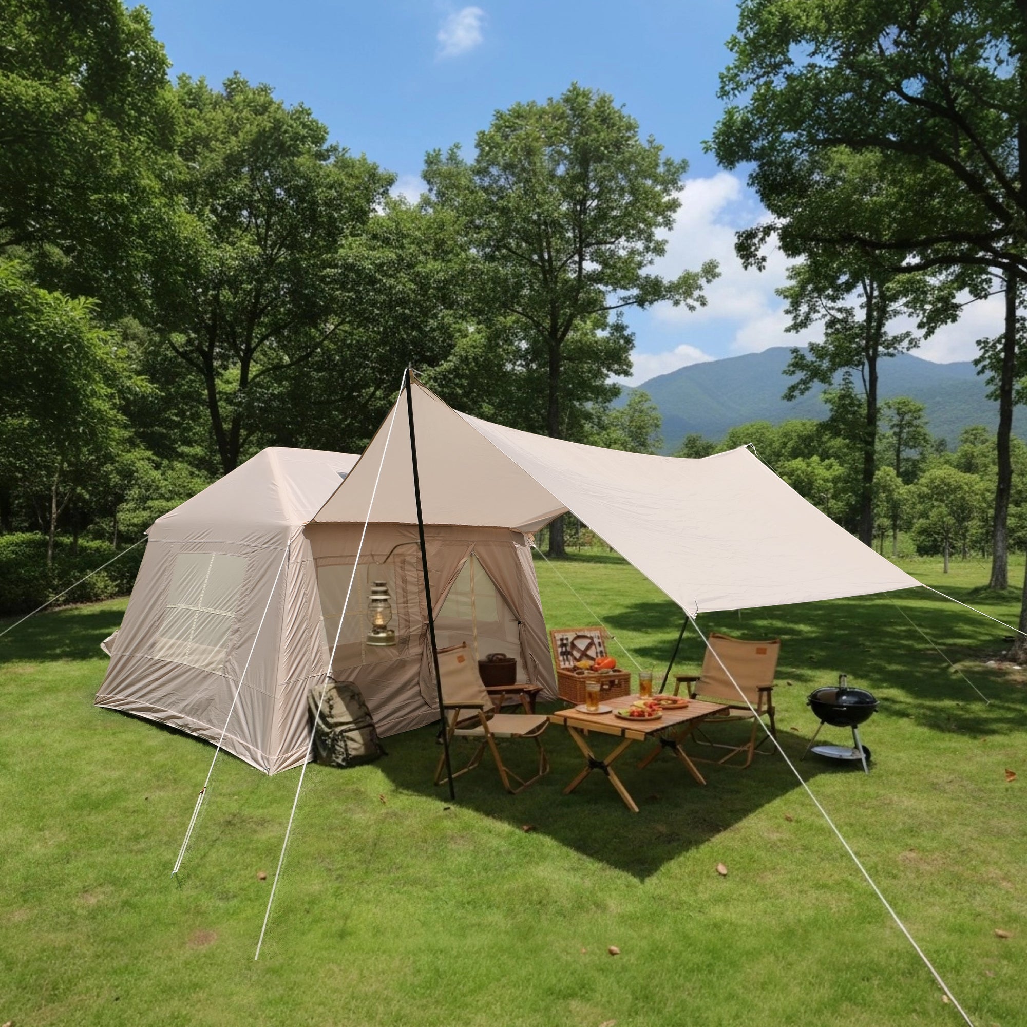 5.72m² Inflatable Camping Tent With Mesh Windows Easy Setup 4 Season Glamping