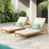 Outdoor Lounge Chair Acacia Wood Rattan Beige Cushion 4 Position