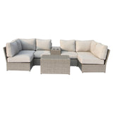 Outdoor Sofa Set HDPE Wicker Gray 8 Piece Aluminum Frame Seats 6