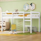 White Twin Loft Bed with Ladder and Wooden Slats