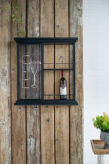 Black Floating Wine Bar Shelf with Glass Holder 26x5.1x28.3