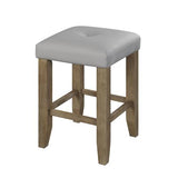 Counter Height Stool Set of 2, Gray Synthetic Leather, Oak Finish