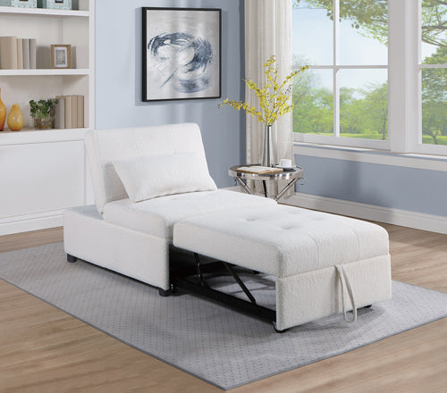 White Convertible Sleeper Sofa Chair Sherpa Fabric Tufted