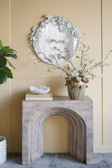 Modern Arched Console Table Beige Faux Travertine 32x14x30
