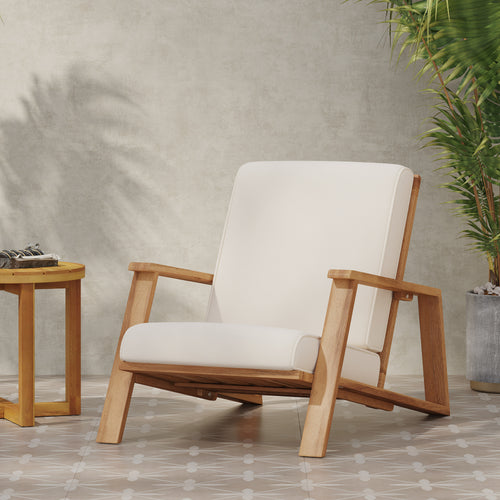 Outdoor Lounge Chair Adirondack Acacia Wood Beige Cushion 400 LB