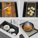 Quartz Kitchen Sink - 30" x 19" x 9.65" Black Granite Composite Workstation