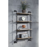 Wall Rack - Pipe Style Metal & Oak - Sandy Black - 4 Shelves