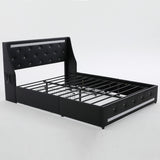 Full Upholstered Platform Bed with Headboard Black