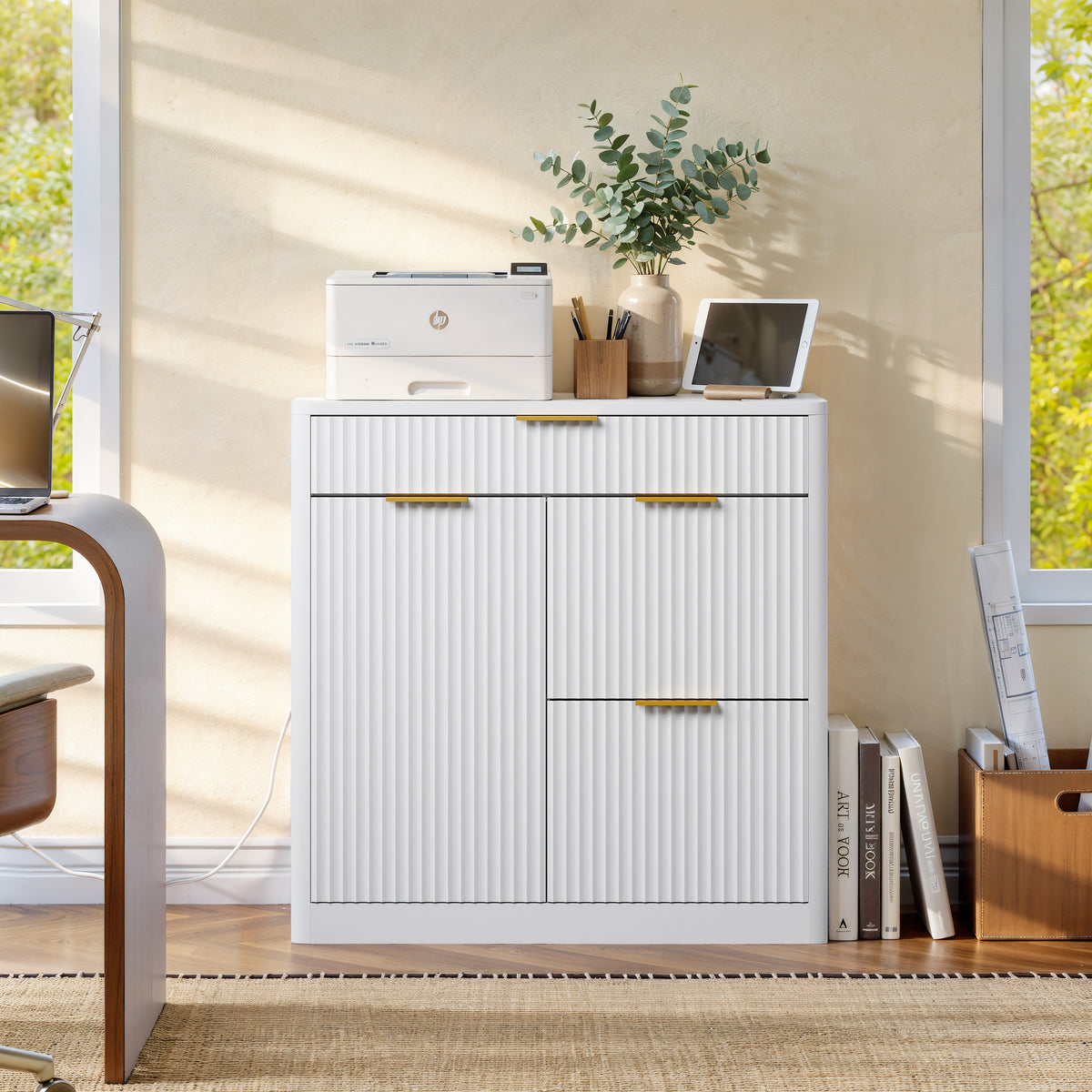 Freestanding Office File Cabinet with Built-in Tabletop Charging Station, Large