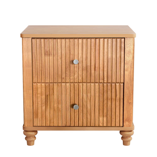 Mid Century Fluted Nightstand with 3 Drawers, 21.65 in Wide, Natural