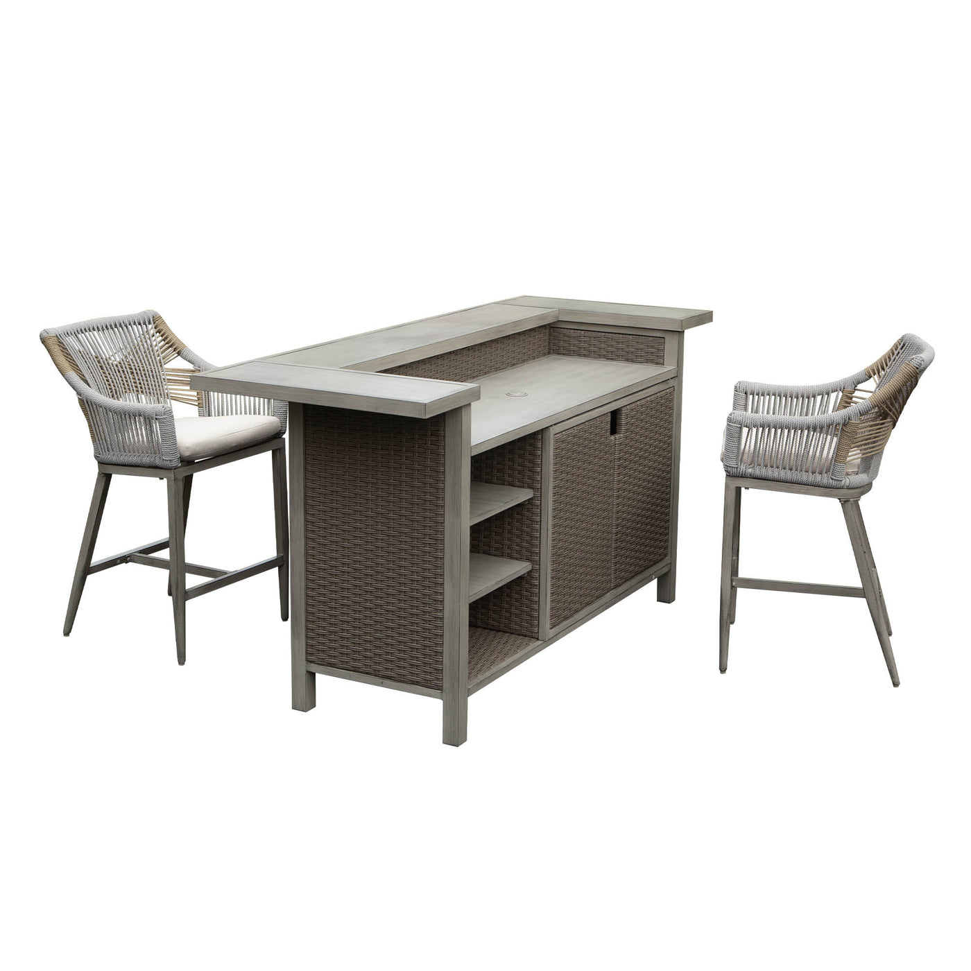 Outdoor Wicker Bar Set 3-Piece Farmhouse Patio Table Stools