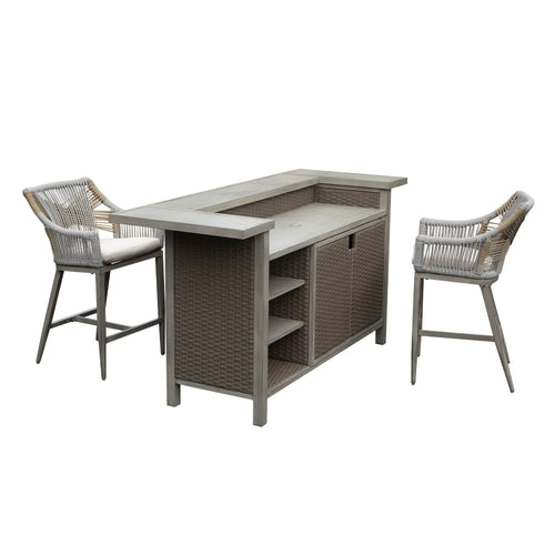 Outdoor Wicker Bar Set 3-Piece Farmhouse Patio Table Stools