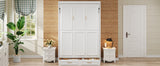Beige Full Size Murphy Bed with 2 Drawers, Solid Pine Wood + MDF, 80.5''L x 61.5''W x 89''H