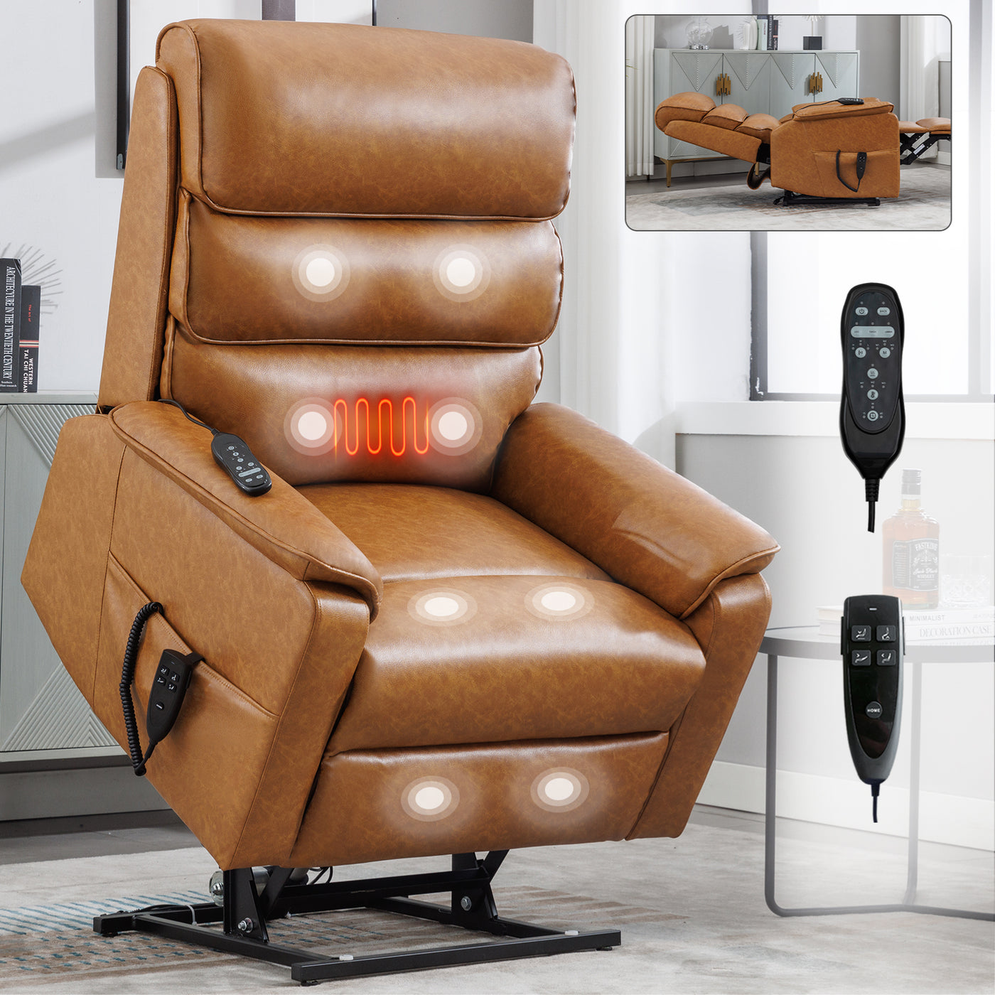 Brown Leatheraire Dual Motor Power Lift Recliner Chair 350LBS