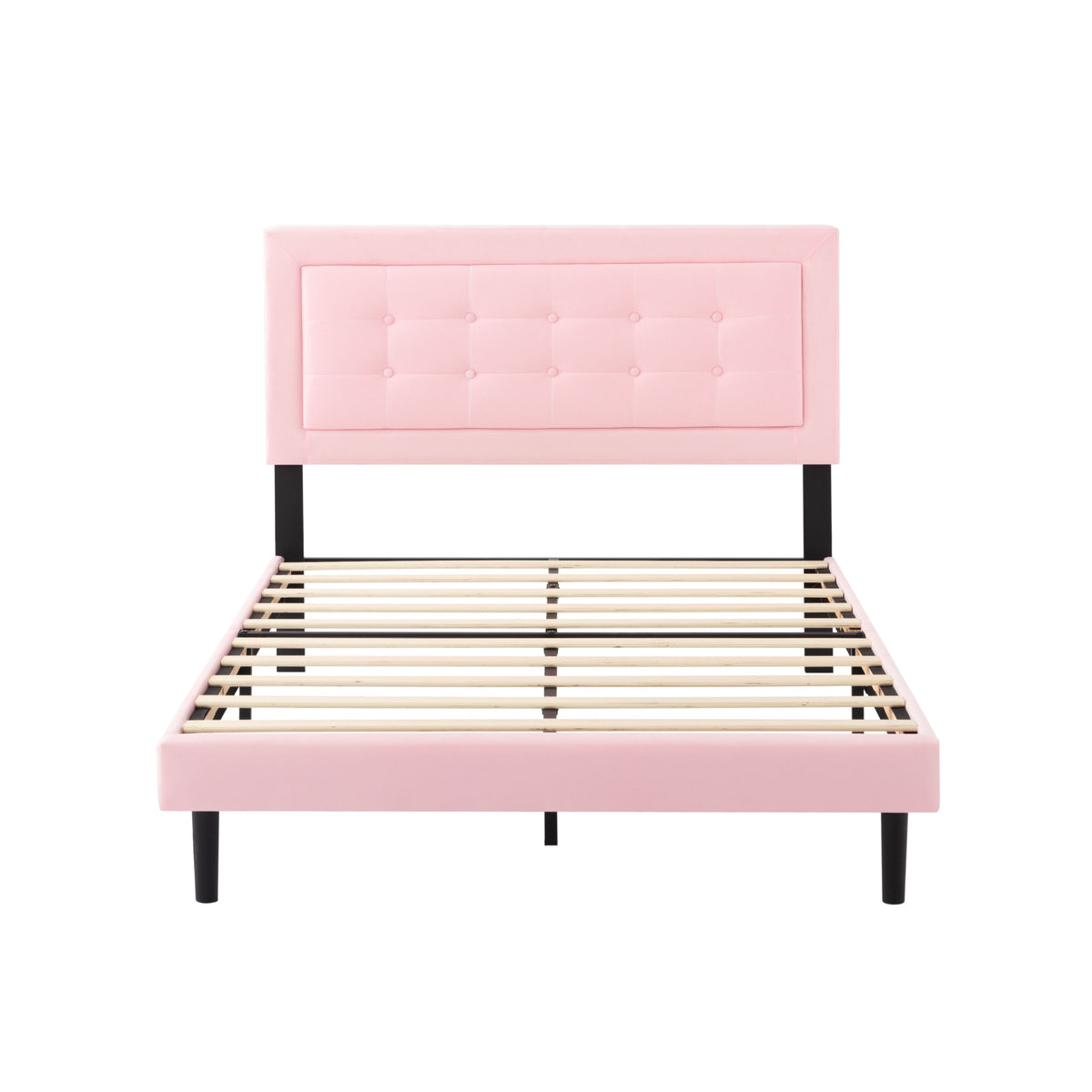 Full Upholstered Platform Bed Pink
