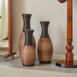 Hand-Woven PVC Rattan Vases Set of 3, GreyBrown