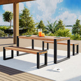 3-Piece Acacia Wood Outdoor Dining Table Set With 2 Benches