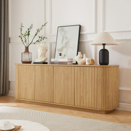 Wooden Sideboard Cabinet TV Stand 64"W Wave Pattern Striped