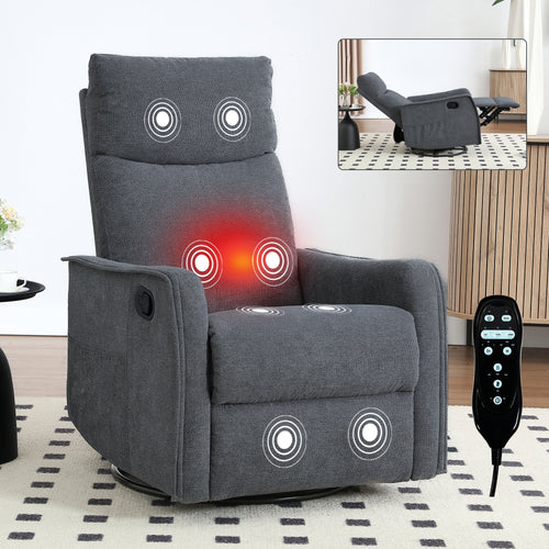 Heat Massage Recliner Chair with Rocker Swivel Grey Fabric