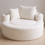 Sofa Round Memory Foam Velvet White with Cup Holder 55 In