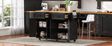 K&K 56.5'' Kitchen Island with Drop Leaf, Power Outlet, Embossed Vertical Stripe