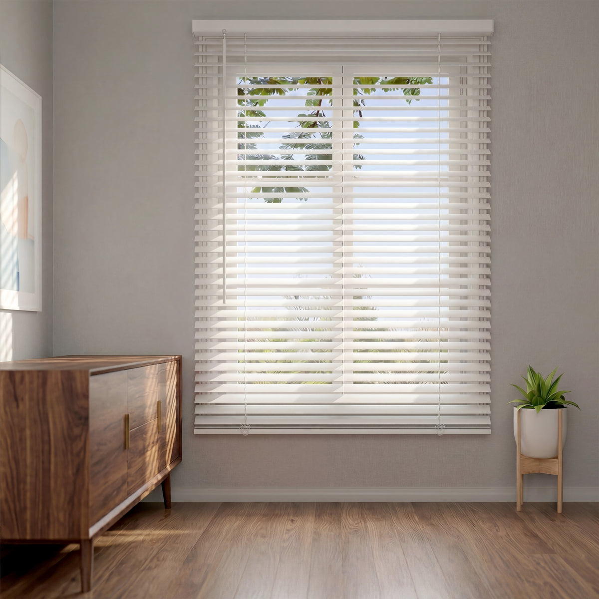 Cordless 1' Light Filtering Vinyl Mini Blinds, White, 29' x 60'