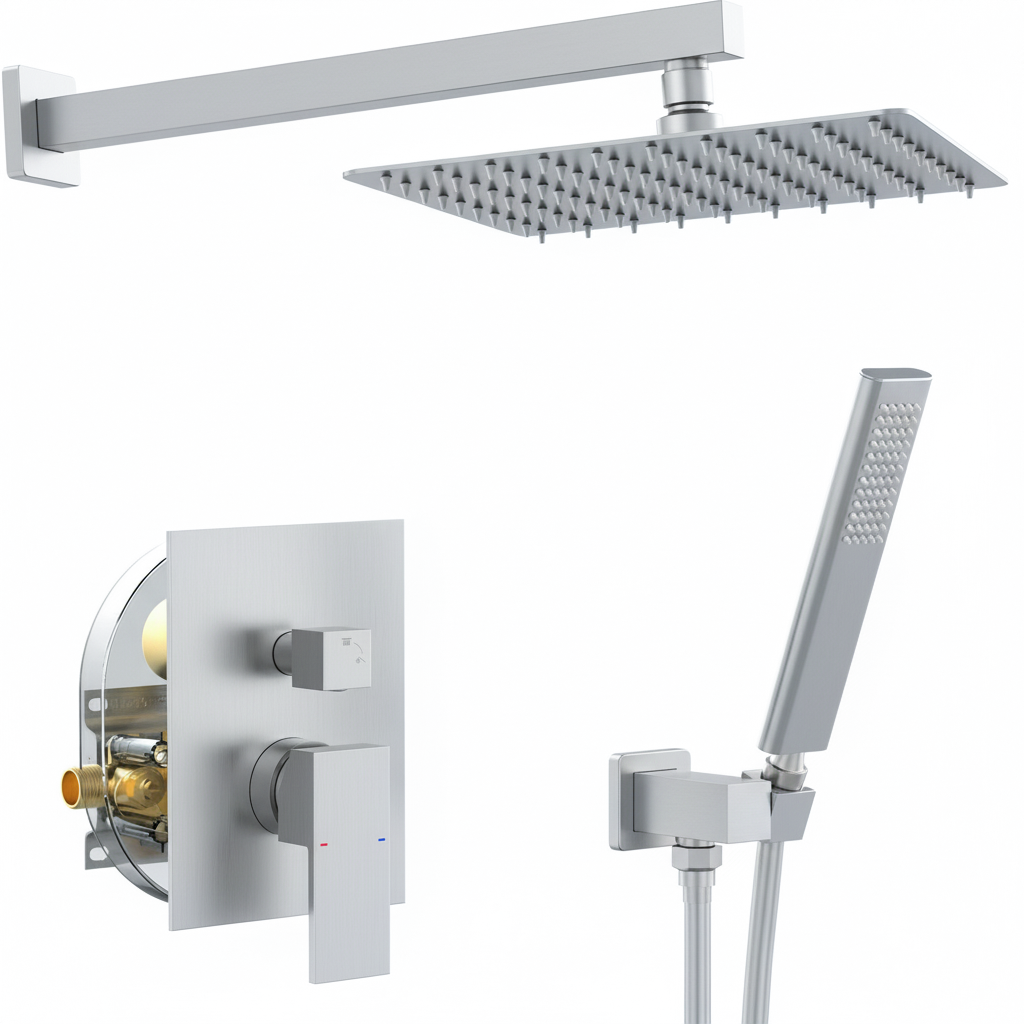 Brushed Nickel NPT Shower System with Rain Head and Handheld